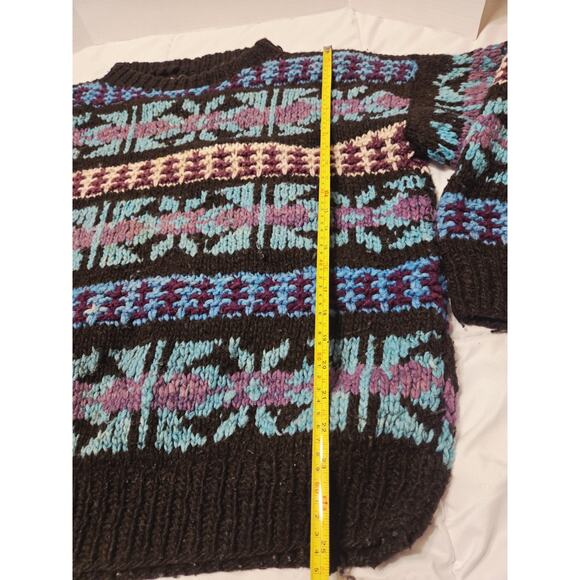 Vtg 70's Ethnic Sweater Chunky XL Ecuador Country Life 100% Wool Folk Aztec Blue - Picture 7 of 9